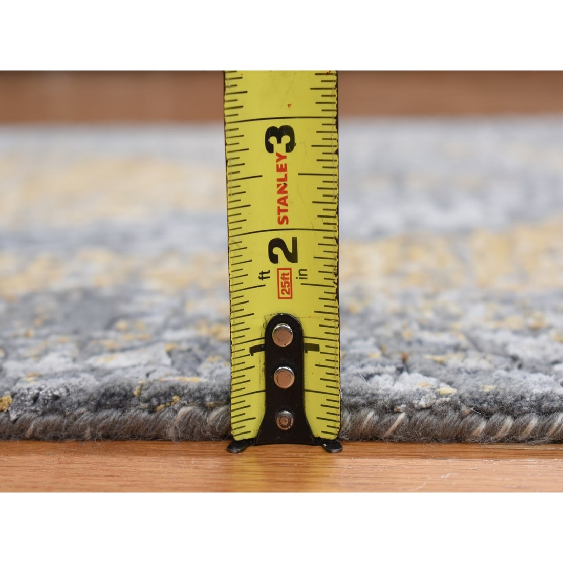 Rug 3'2"x10' Gray Zoroastrian Design Wool and Silk Hand Knotted Runner - 6