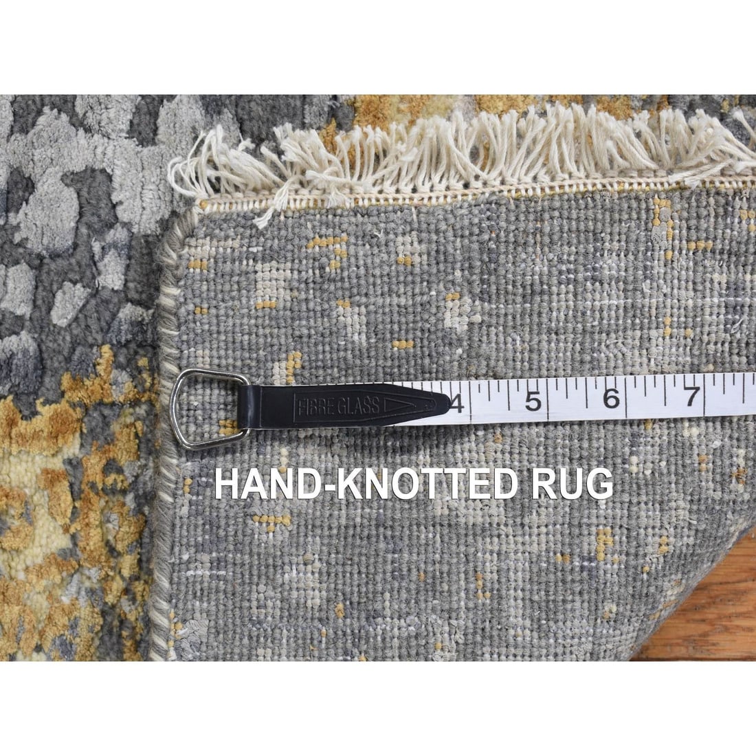 Rug 3'2"x10' Gray Zoroastrian Design Wool and Silk Hand Knotted Runner - 7