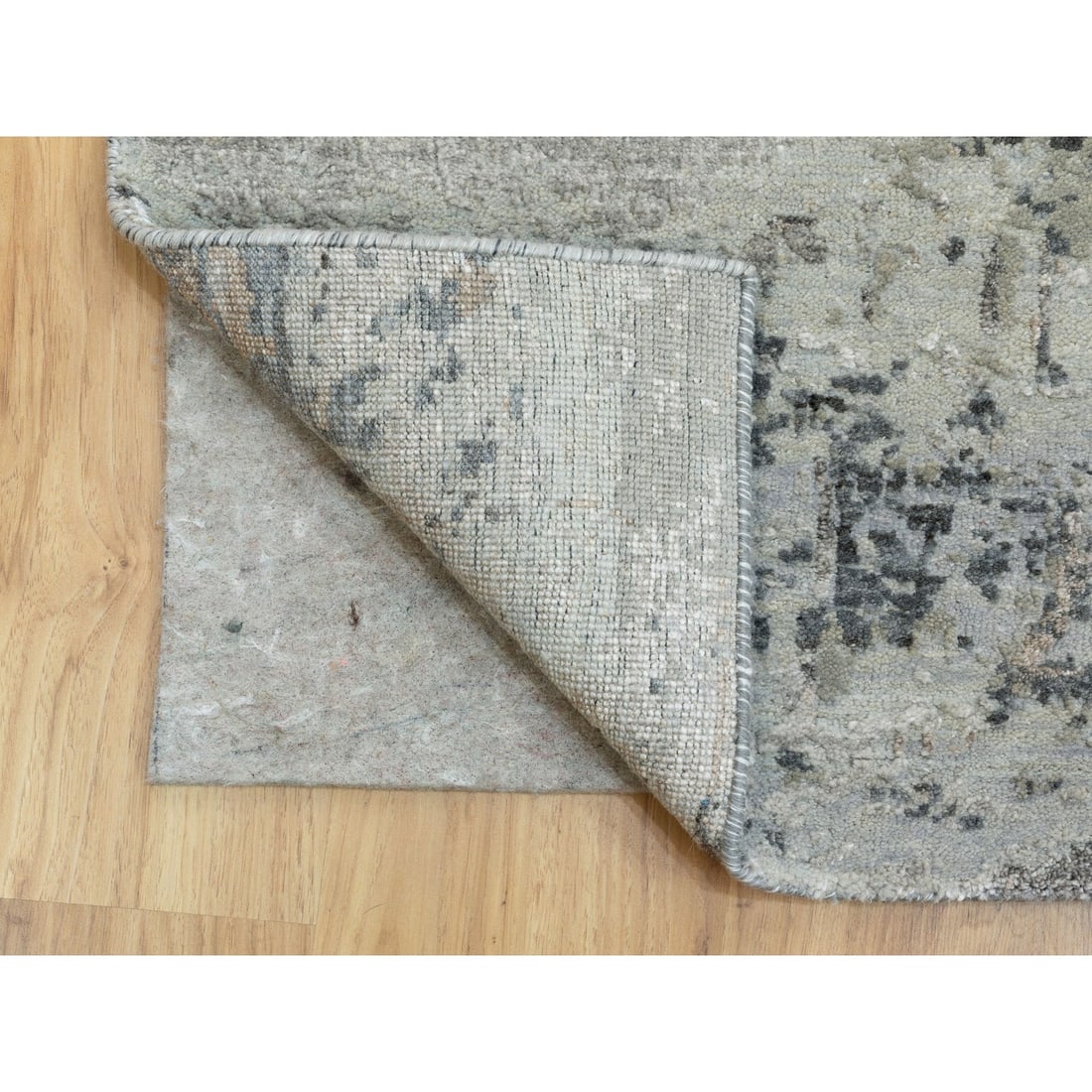 Rug 2'8"x9'10" Natural Abstract Design Wool & Silk Hand Knotted Runner - 3