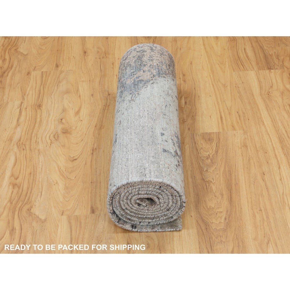 Rug 2'8"x9'10" Natural Abstract Design Wool & Silk Hand Knotted Runner - 6