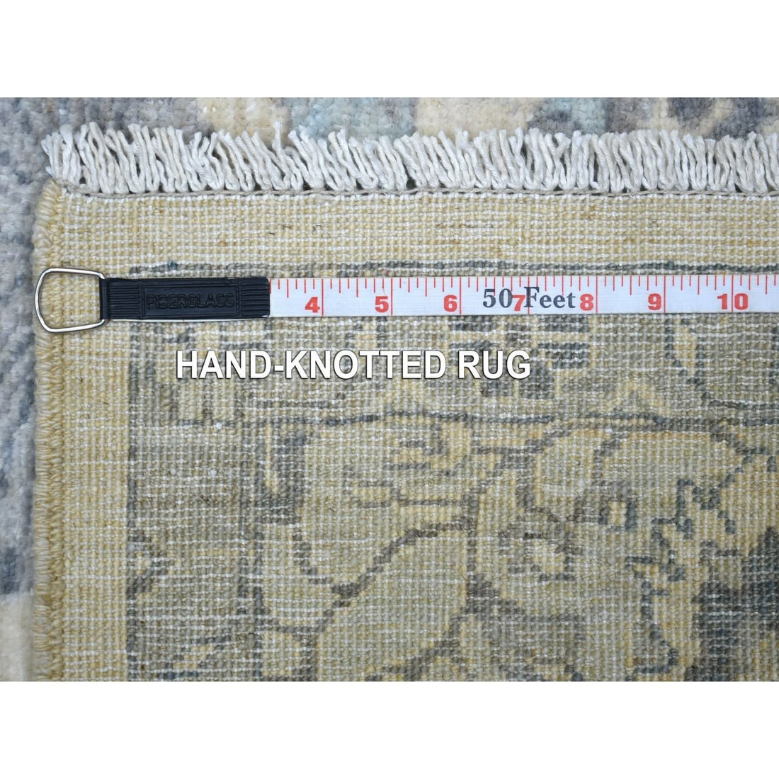 Rug 6'2"x8'9" Ivory Pure Wool Hand Knotted Densely Woven Fine Peshawar - 7