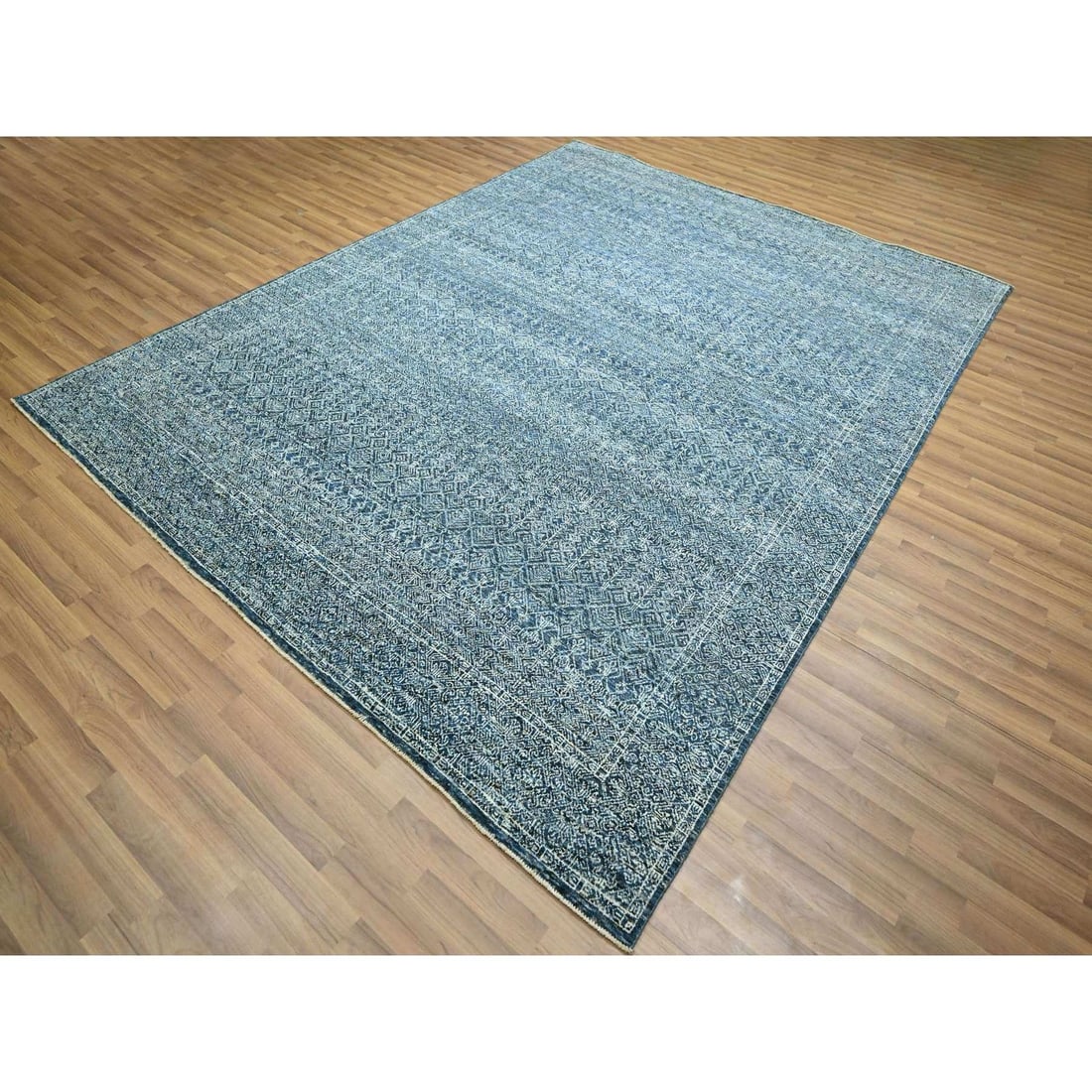 Rug 8'x10'1" Blue Intricate Garden Pattern Agra Hand Knotted Pure Wool - 3