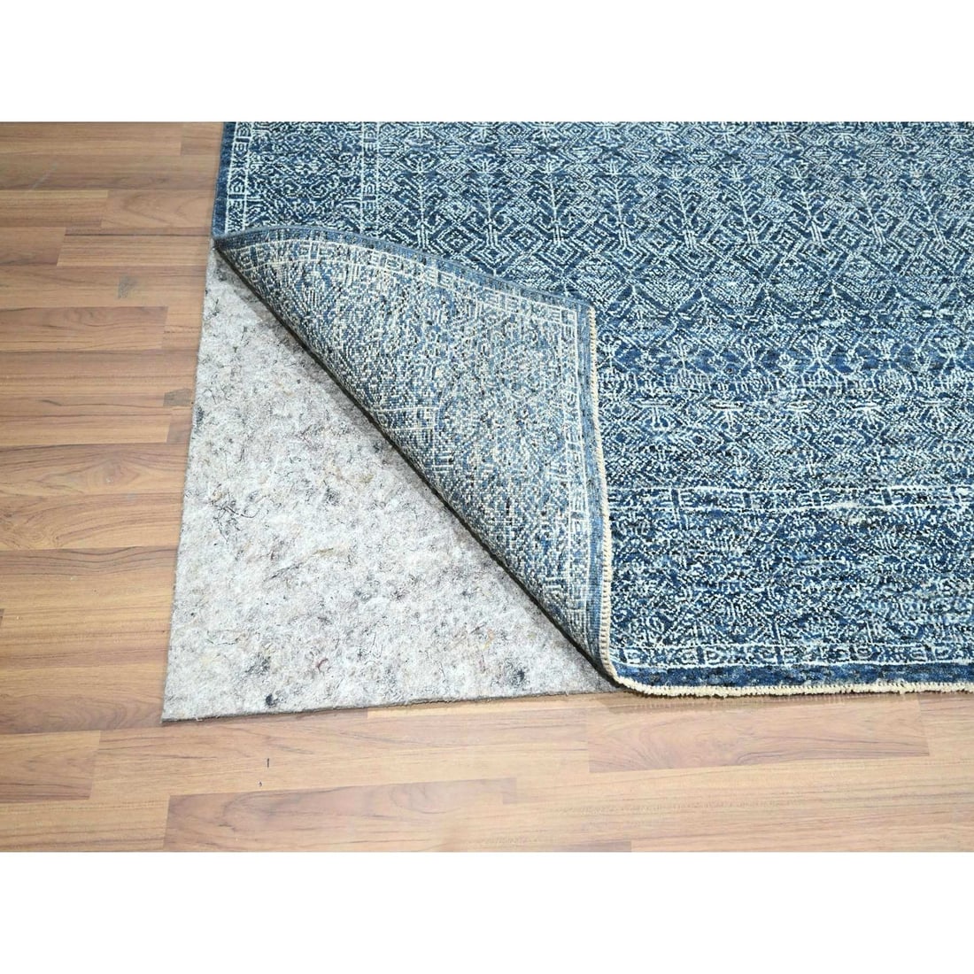 Rug 8'x10'1" Blue Intricate Garden Pattern Agra Hand Knotted Pure Wool - 4