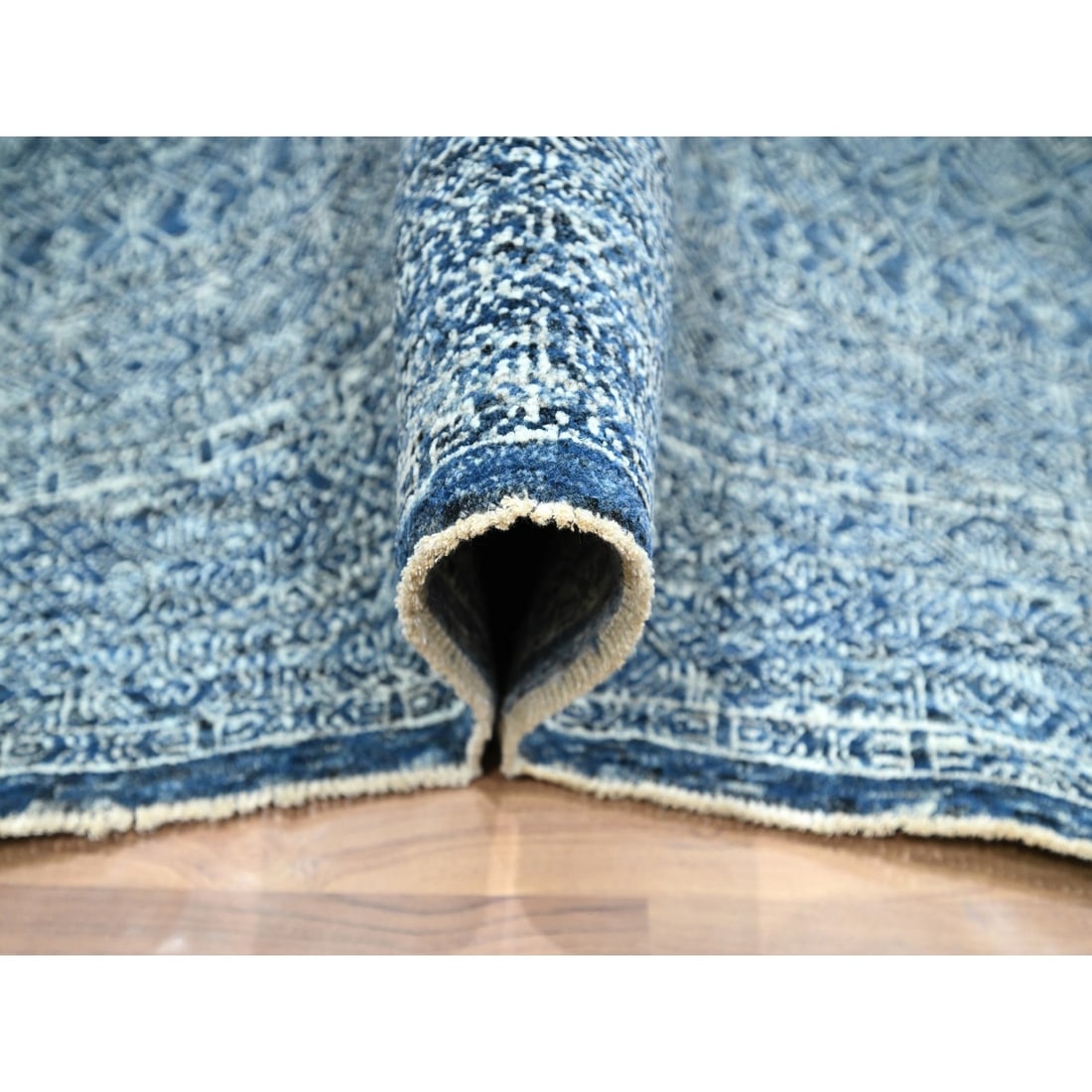 Rug 8'x10'1" Blue Intricate Garden Pattern Agra Hand Knotted Pure Wool - 5