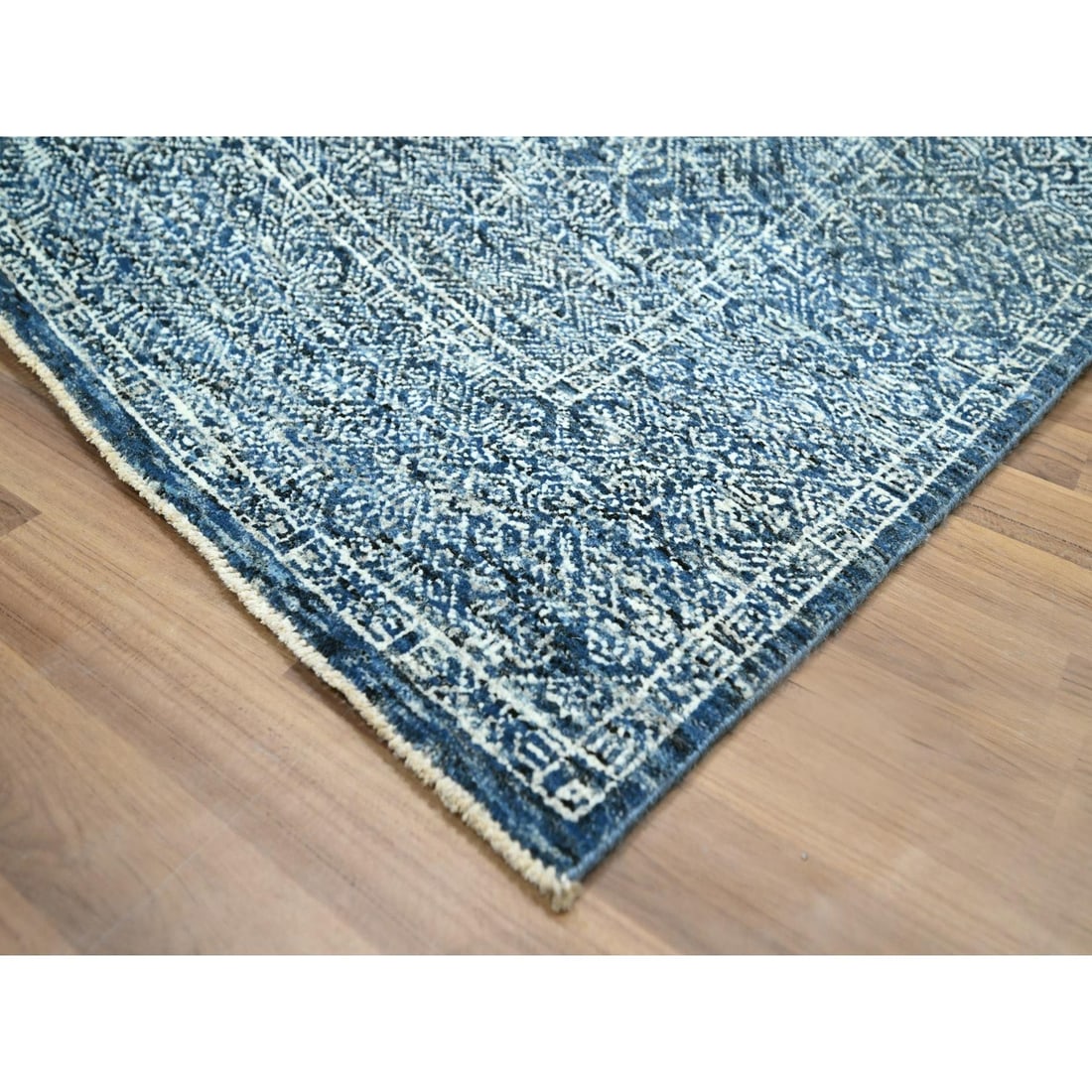 Rug 8'x10'1" Blue Intricate Garden Pattern Agra Hand Knotted Pure Wool - 6