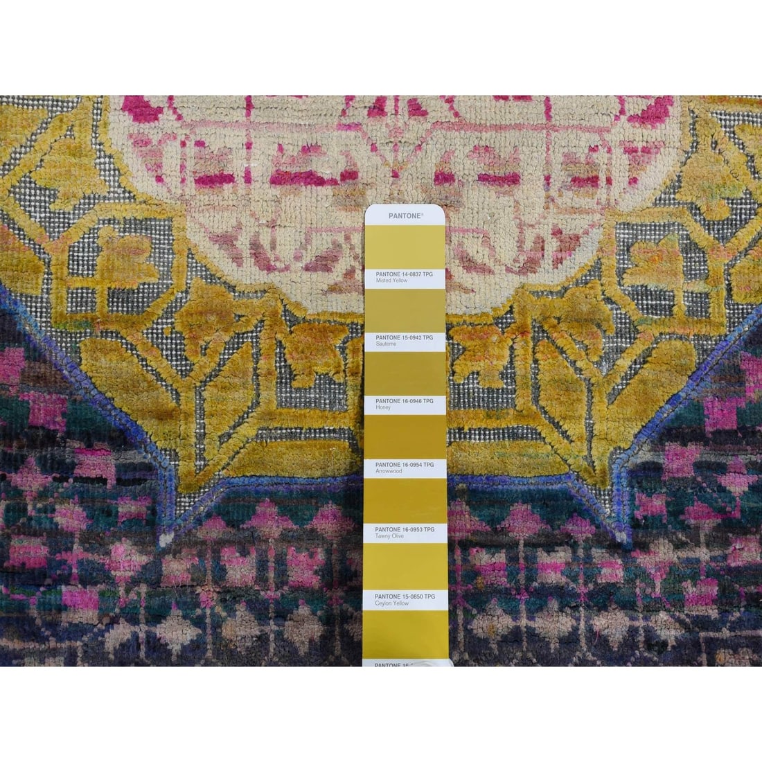 Rug 3'1"x19'3" Yellow Mamluk Design Silk with Wool Hand Knotted XL Runner - 6