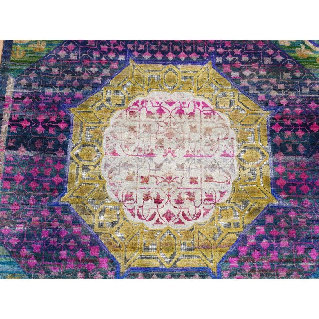 Rug 3'1"x19'3" Yellow Mamluk Design Silk with Wool Hand Knotted XL Runner - 7