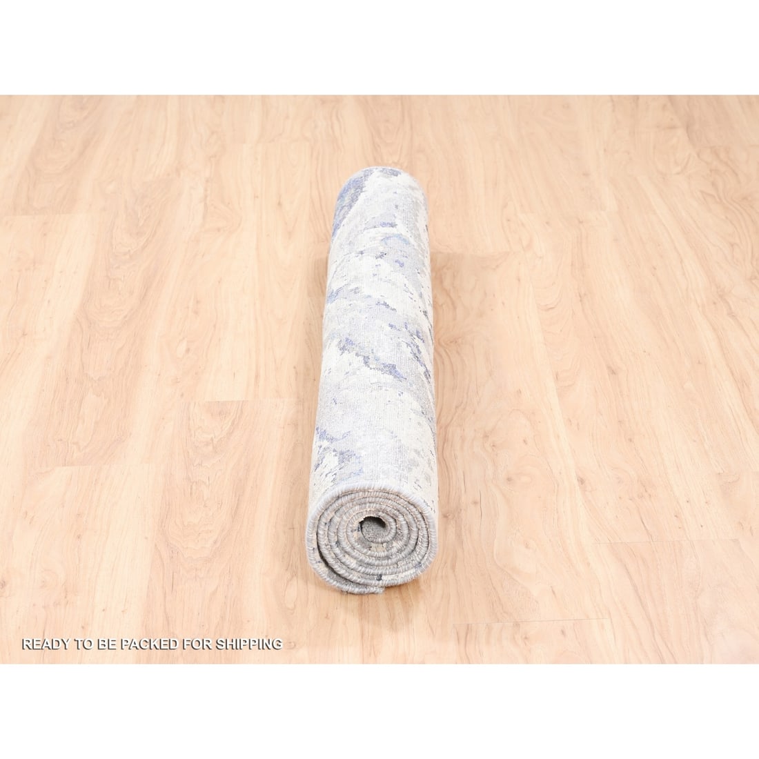 Rug 4'1"x5'9" Ivory Wool and Silk Hand Knotted Abstract Design Oriental - 6