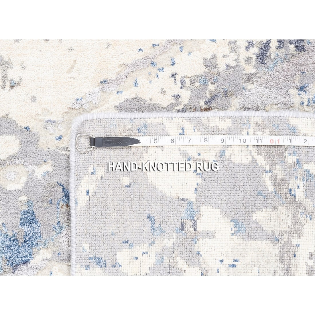 Rug 4'1"x5'9" Ivory Wool and Silk Hand Knotted Abstract Design Oriental - 8