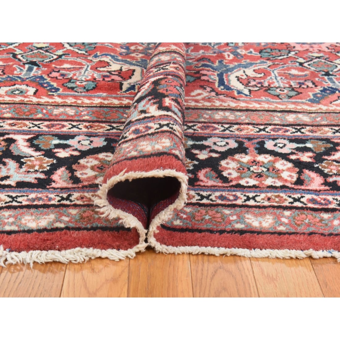 Rug 10'7"x13'7" Red Vintage Zoroastrian Mahal Soft Wool Hand Knotted - 10