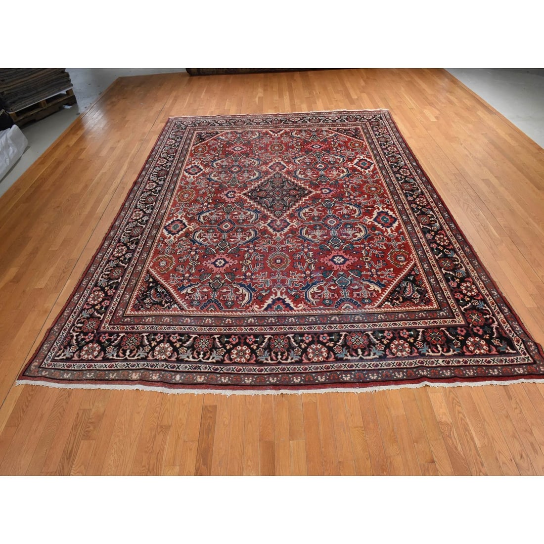 Rug 10'7"x13'7" Red Vintage Zoroastrian Mahal Soft Wool Hand Knotted - 2