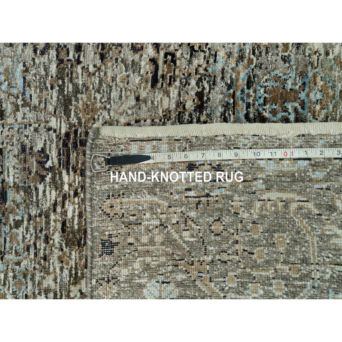 Rug 2'8"x23'10" Gray Transitional Hand Knotted Silk and Wool XL Runner - 8