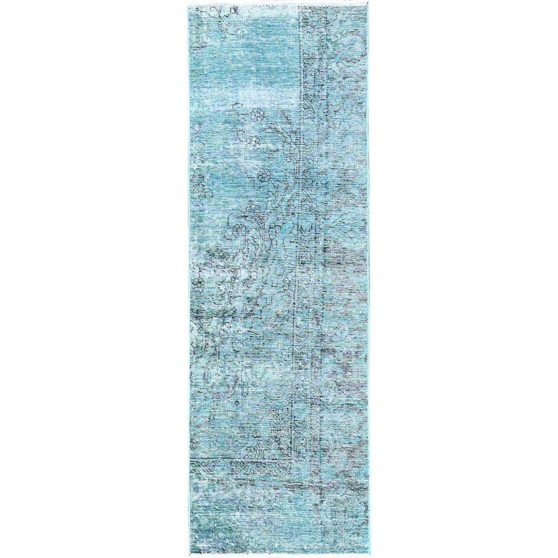 Rug 2'x5'9" Blue Overdyed Vintage Zoroastrian Hand Knotted Pure Wool Runner (1 of 7)