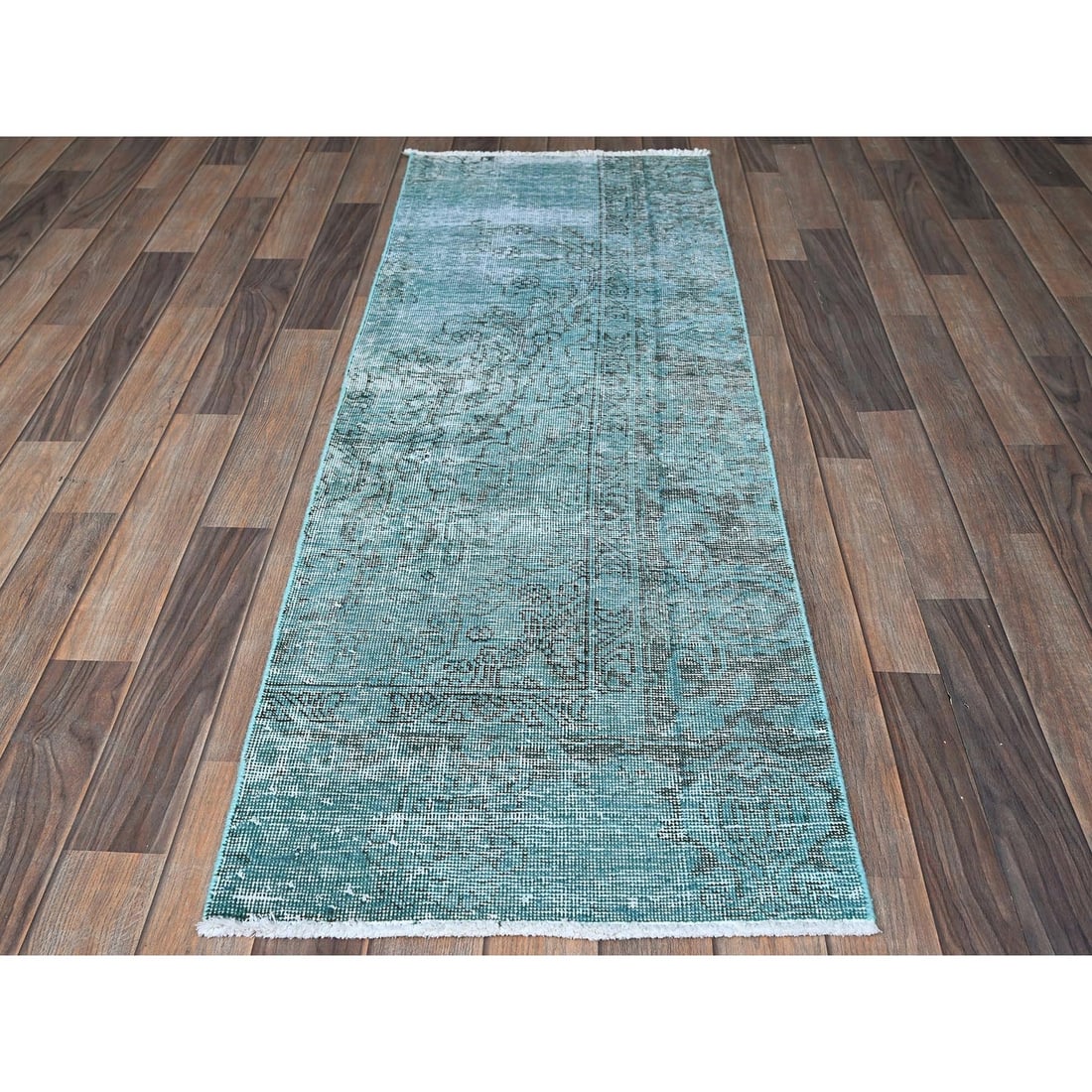 Rug 2'x5'9" Blue Overdyed Vintage Zoroastrian Hand Knotted Pure Wool Runner - 2