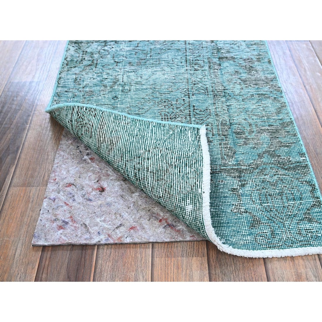 Rug 2'x5'9" Blue Overdyed Vintage Zoroastrian Hand Knotted Pure Wool Runner - 3