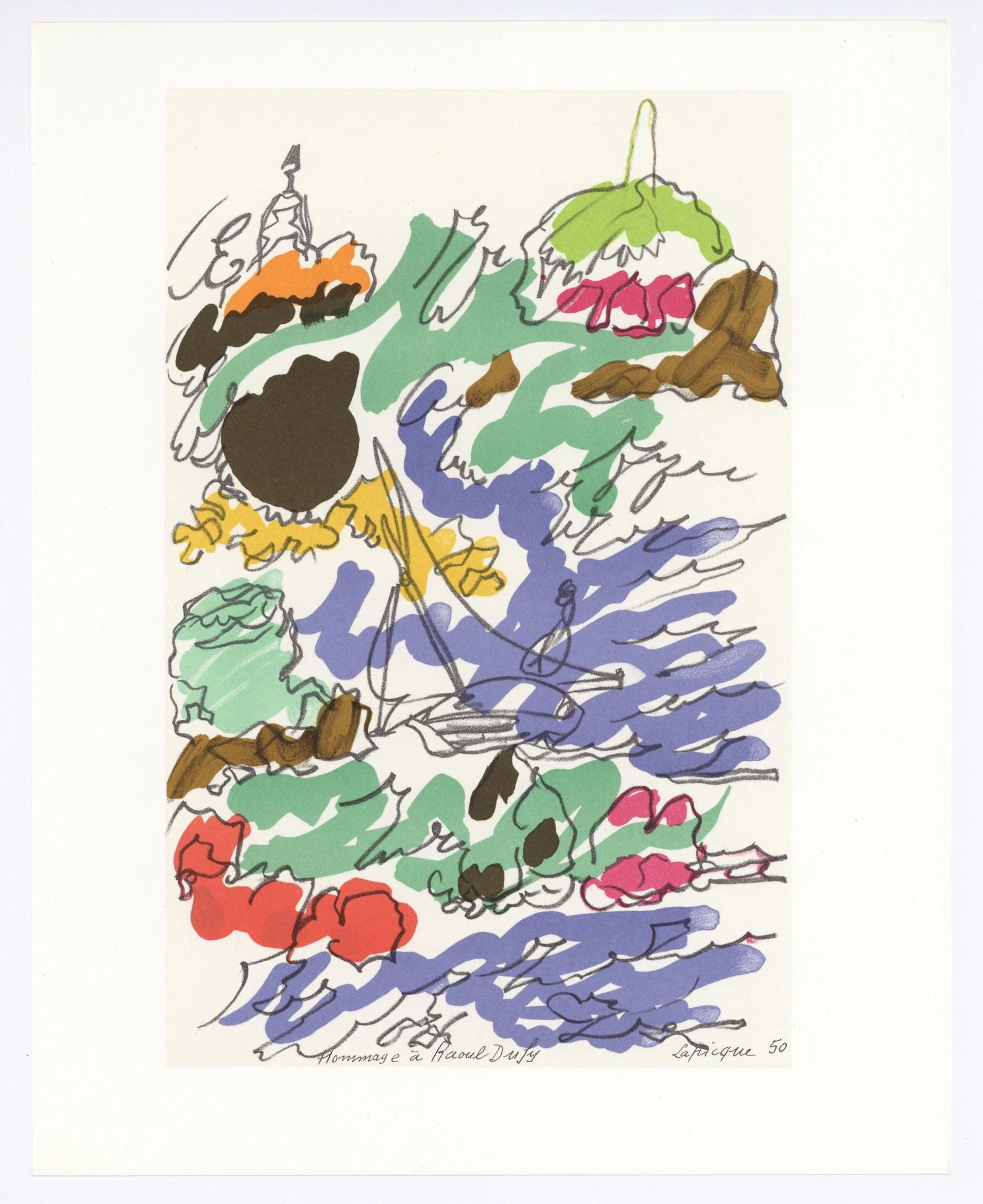 Lithograph - Charles Lapicque - Composition - Lettre mon peintre Raoul Dufy - 5