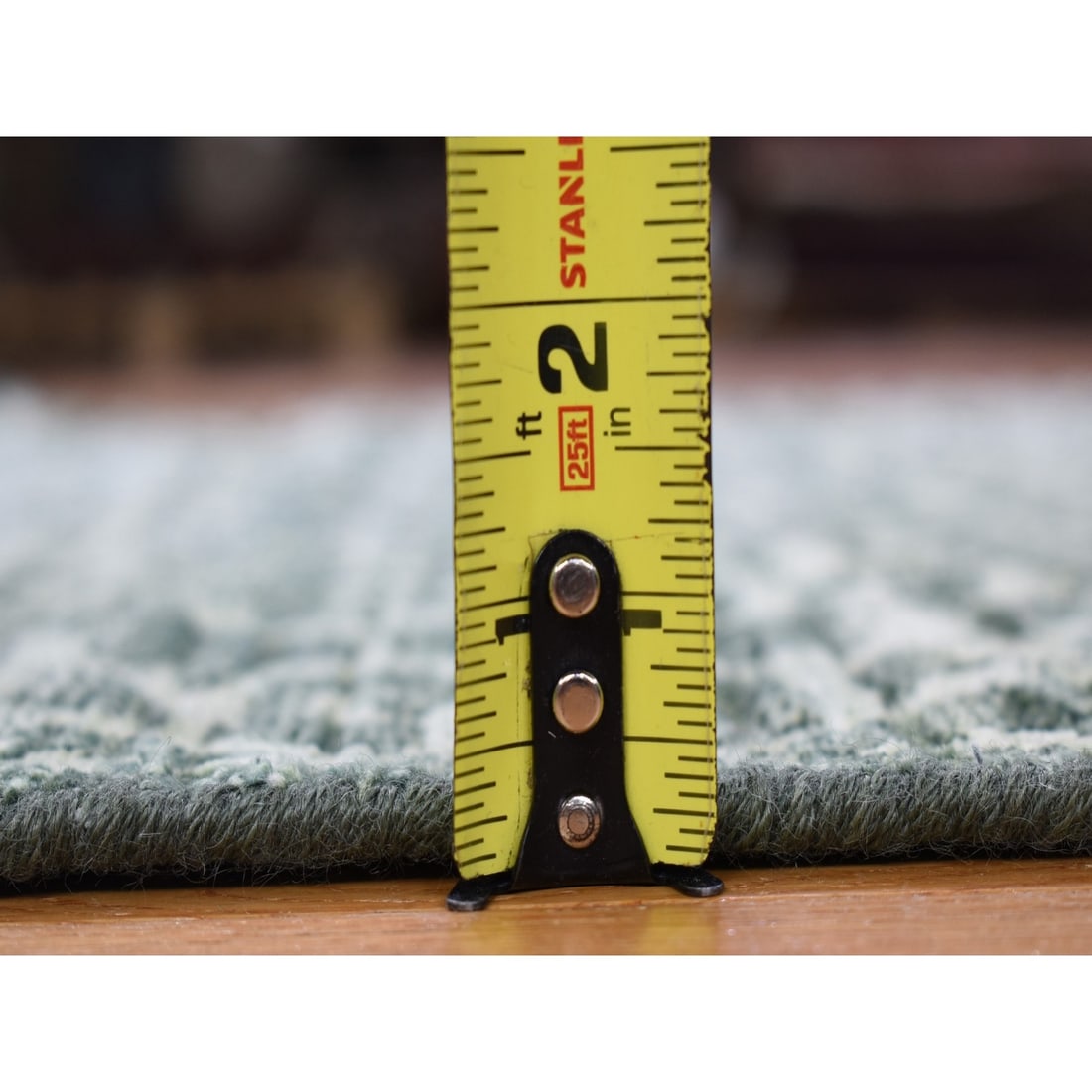 Rug 2'9"x8' Green Modern Hand Knotted Wool and Silk Runner Oriental - 5