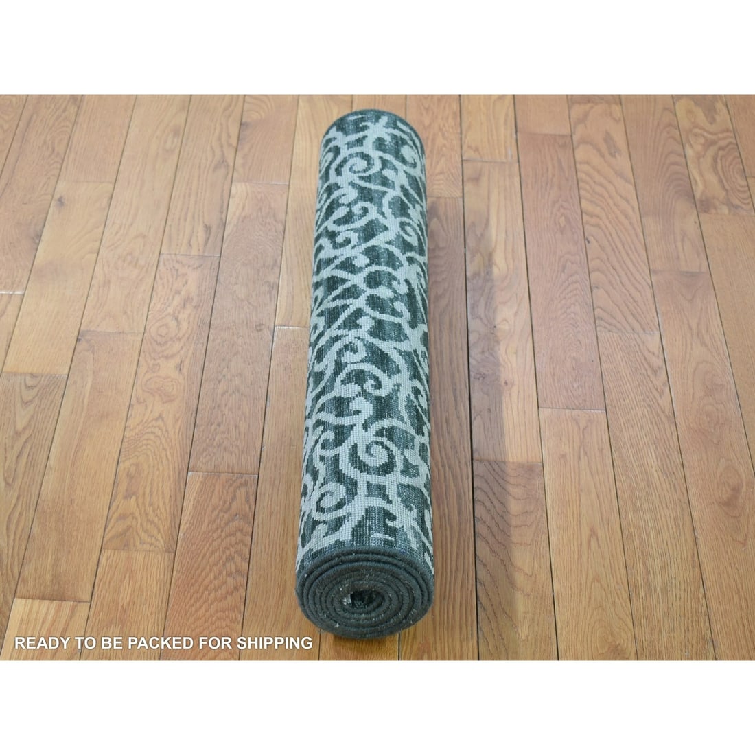 Rug 2'9"x8' Green Modern Hand Knotted Wool and Silk Runner Oriental - 6