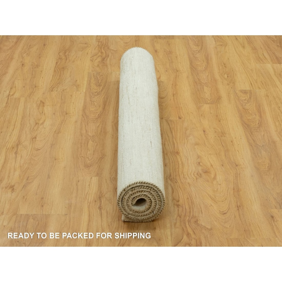 Rug 5'x5' White Thick and Plush Plain Design Wool Hand Knotted - 6