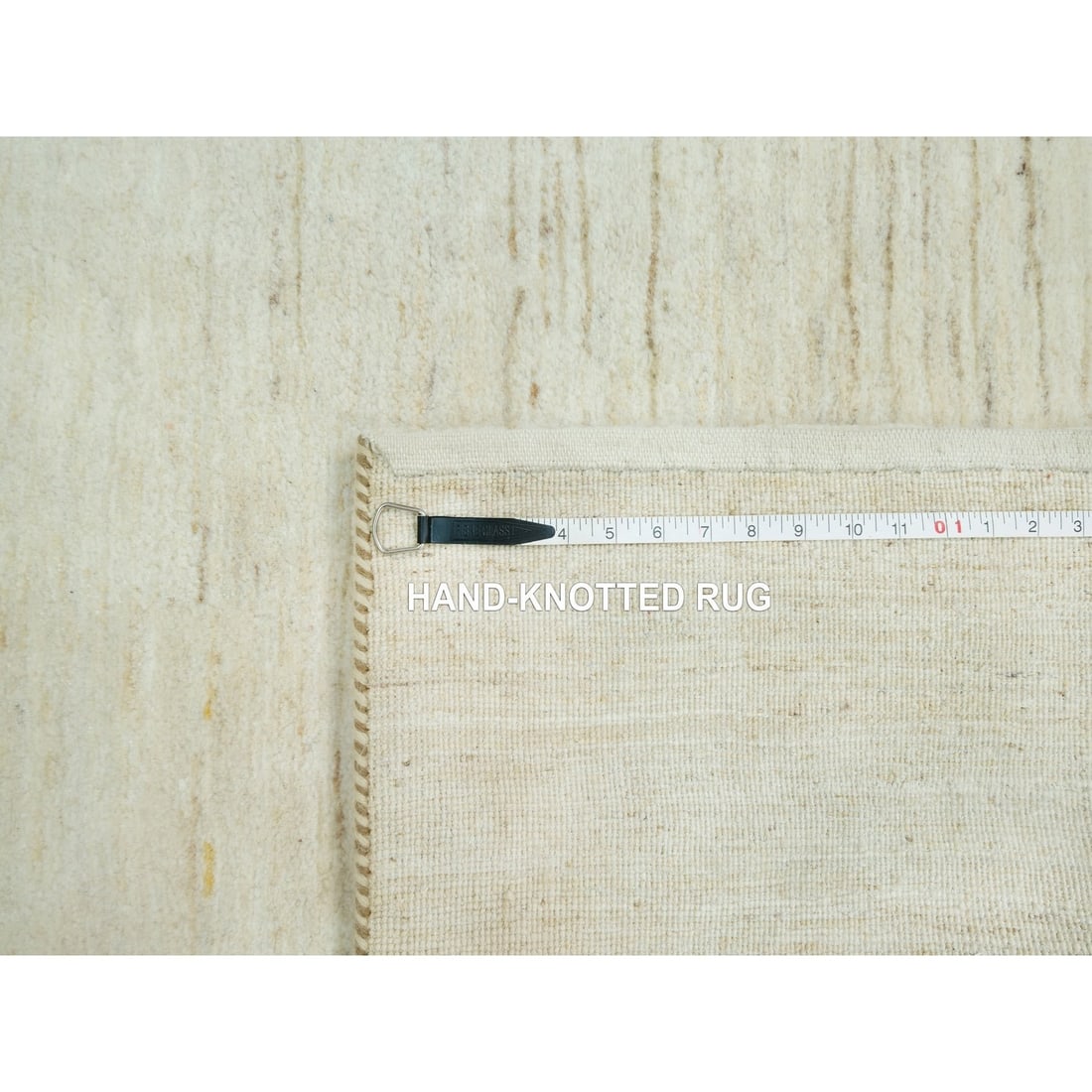 Rug 5'x5' White Thick and Plush Plain Design Wool Hand Knotted - 8