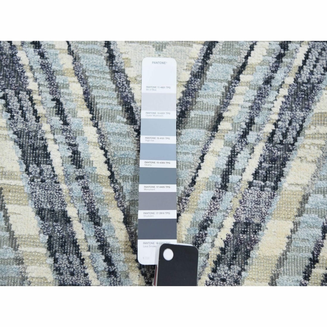 Rug 4'2"x12'4" Ivory Modern Textured Wool-Pure Silk Hand Knotted Runner - 4