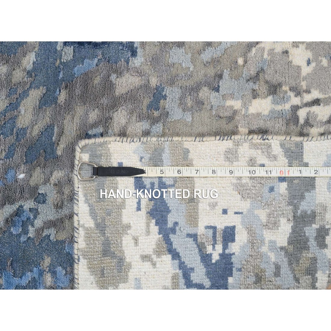 Runner Oriental Rug - 2'6"x6'2" Denim Blue Wool and Art Silk - Hand Knotted - 8