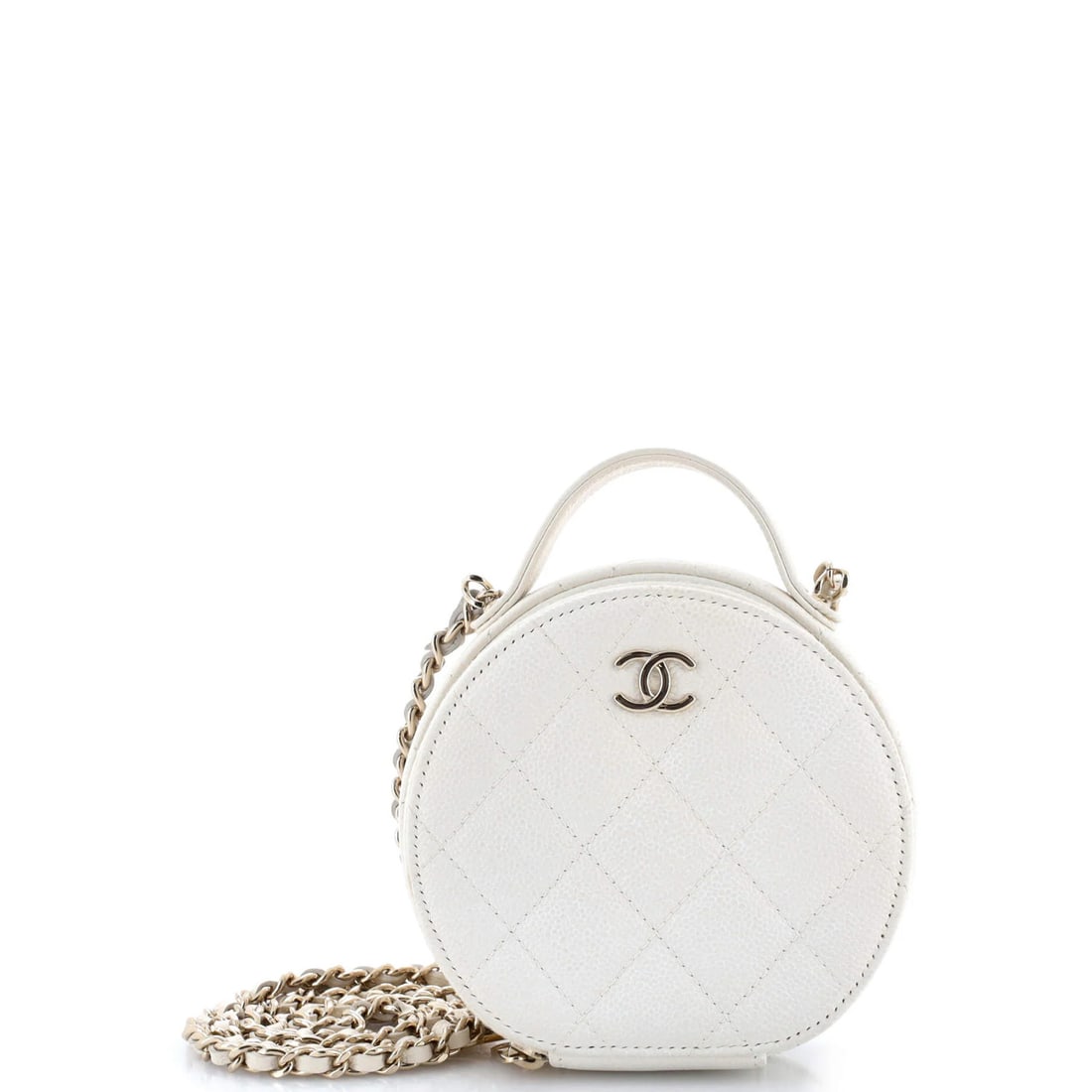 Small Chanel Handle with Care Round Vanity Case with Chain Quilted Caviar (1 of 7)
