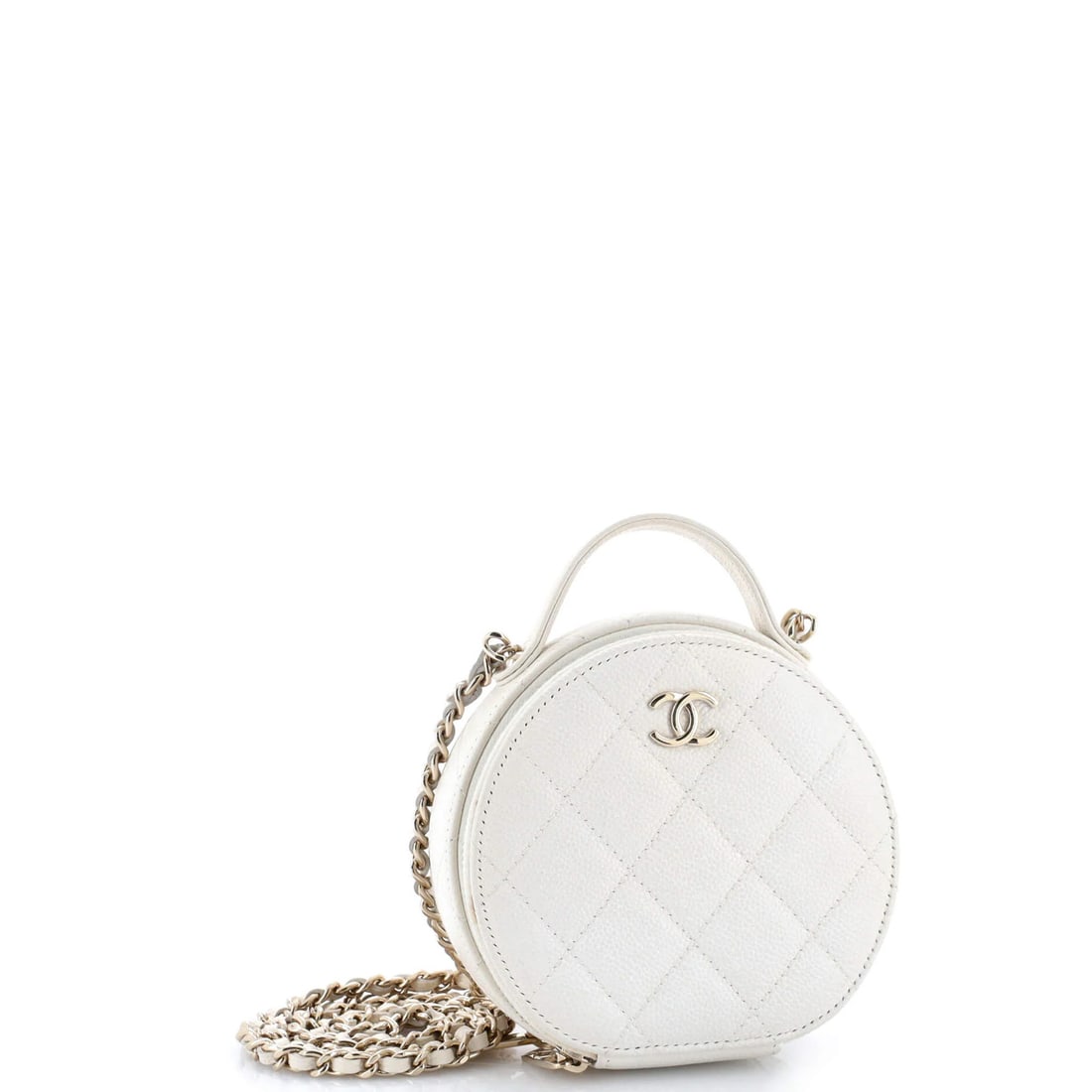 Small Chanel Handle with Care Round Vanity Case with Chain Quilted Caviar - 3
