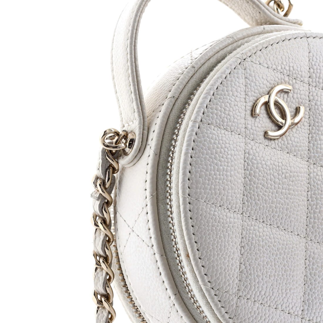 Small Chanel Handle with Care Round Vanity Case with Chain Quilted Caviar - 7