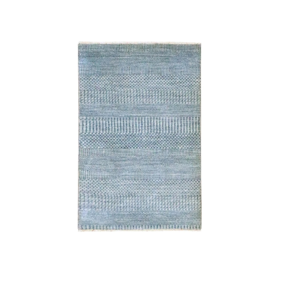 Rug 2'x3' Light Blue Hand Knotted Modern Grass Design Wool Silk Tone Mat (1 of 5)