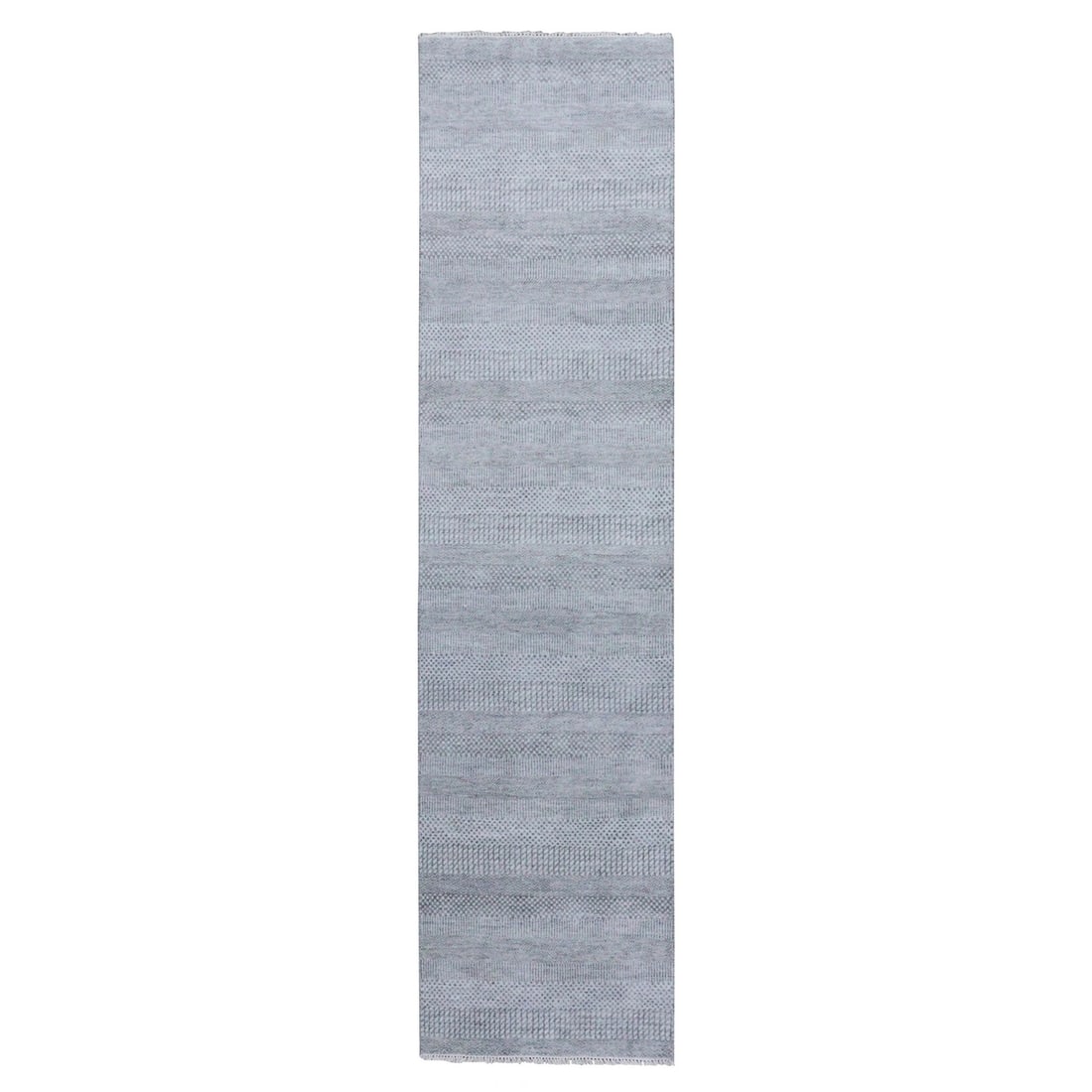 Rug 2'6"x10'1" Gray Modern Grass Design Wool and Silk Hand Knotted Runner (1 of 6)