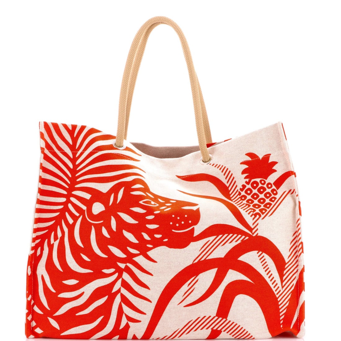 Toile Hermes Tigre A L'Ananas Beach Bag Printed: Toile Hermes Tigre A L'Ananas Beach Bag Printed This listing features Toile Hermes Tigre A L'Ananas Beach Bag Printed. Item specifics are provided below. Item Specifics: Brand: Hermes Exterior