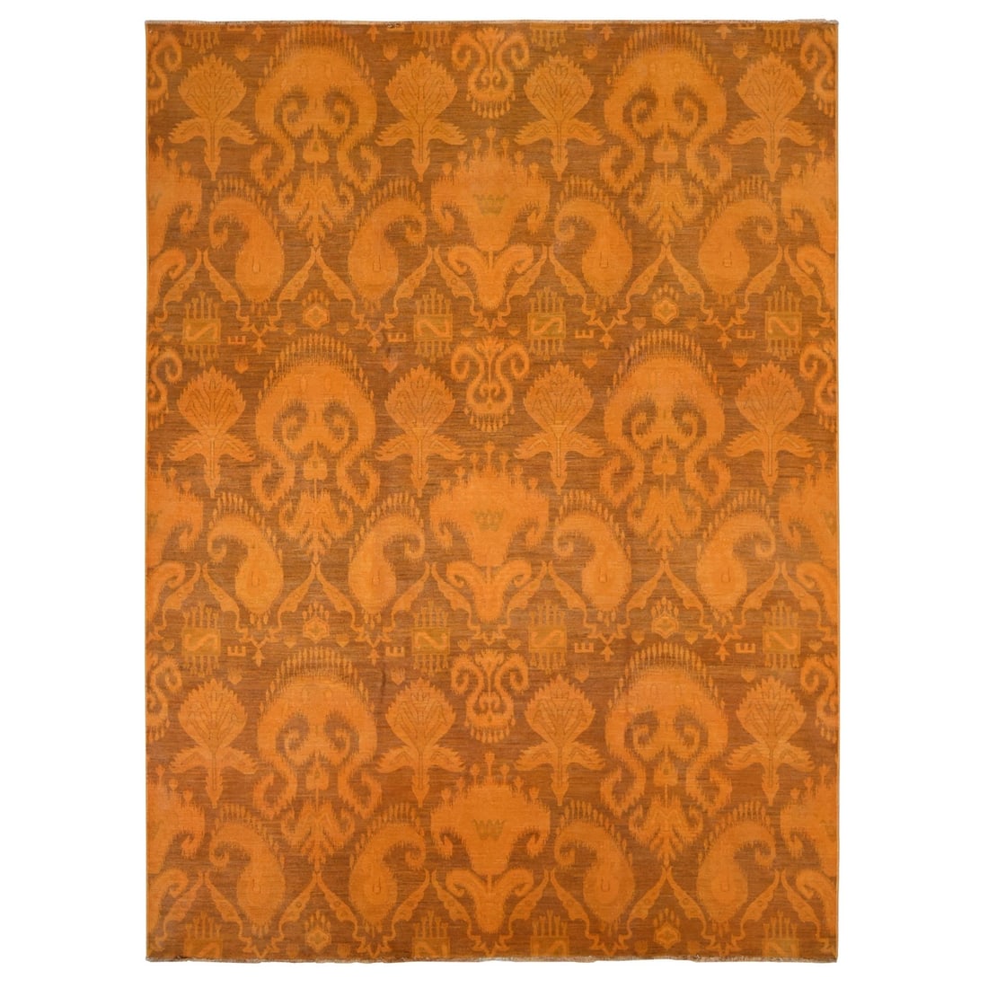 Rug 9'1"x12'3" Hand Knotted Pure Wool Orange Cast Overdyed Ikat Oriental (1 of 12)