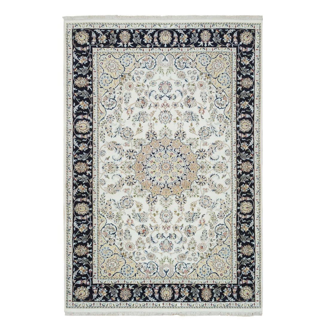 Rug 5'10"x9'1" Ivory Natural Wool Hand Knotted Nain Design 250 KPSI (1 of 11)