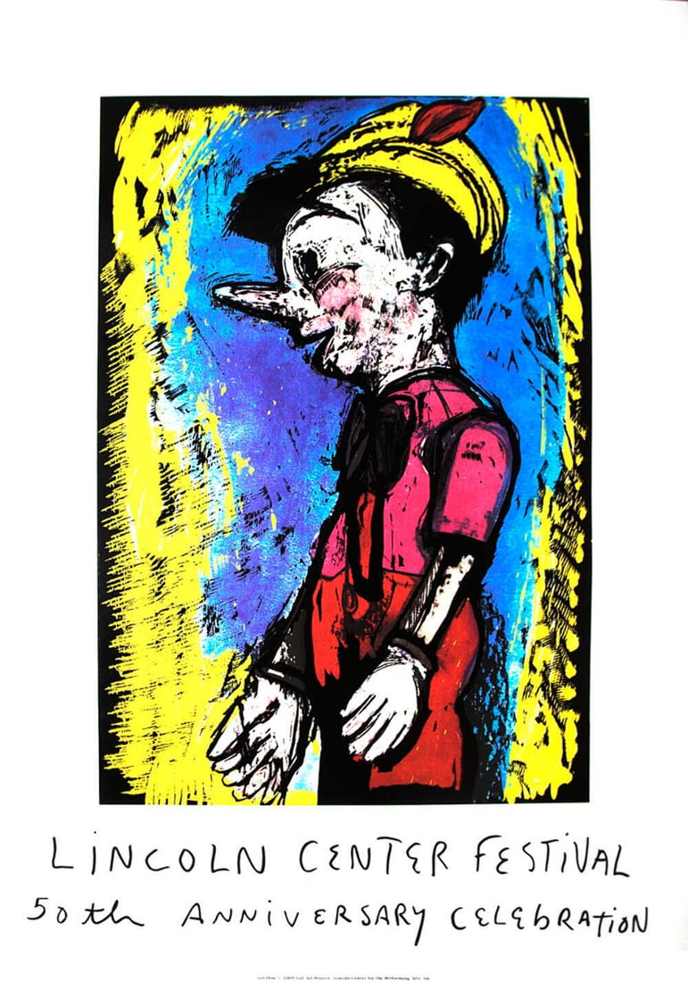 Linco JIM DINE Pinocchio 42.5" x 30" Mixed Media 2008 Pop Art Yellow Multicolor (1 of 1)