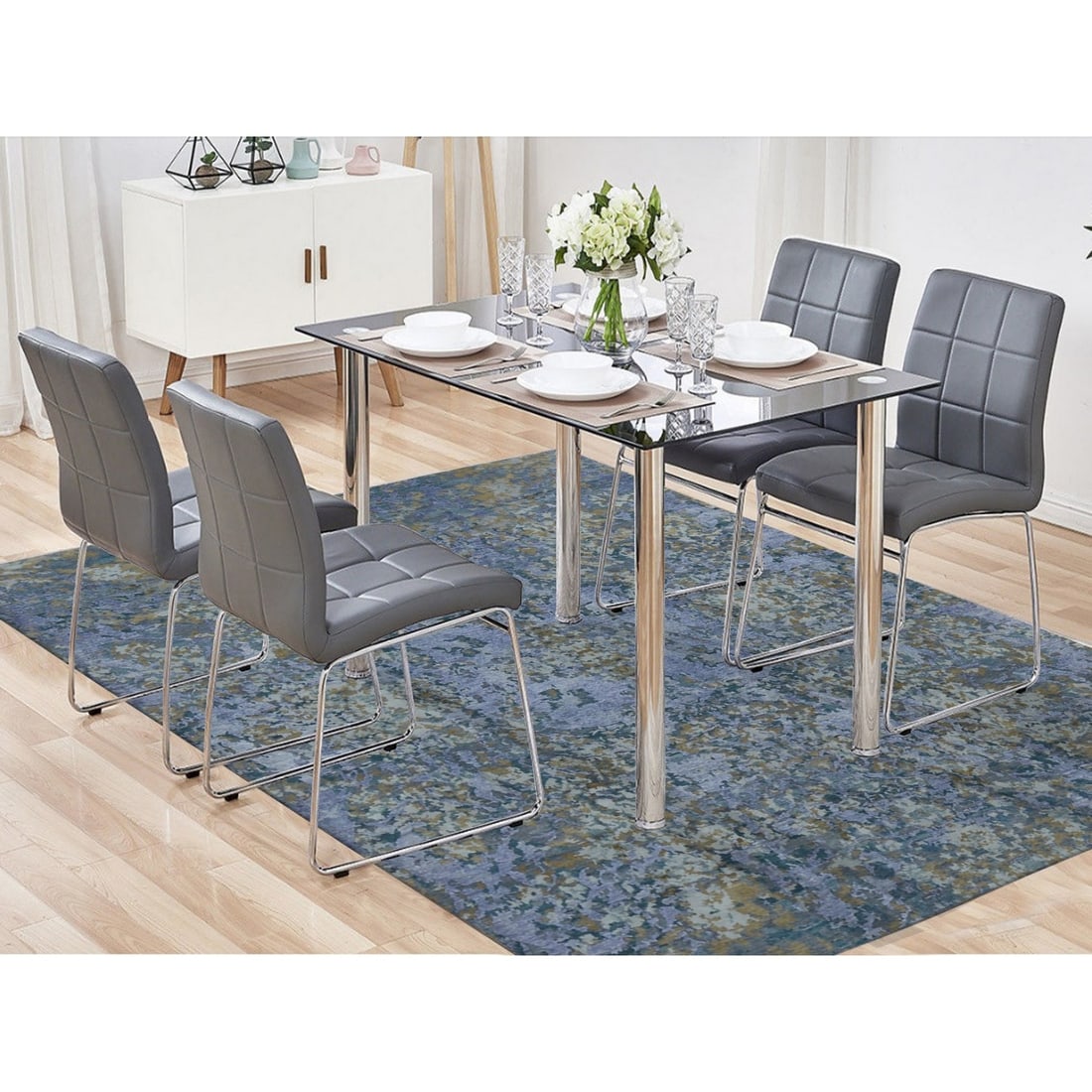 Rug 8'x9'10" Gray Abstract Design Wool and Silk Hand Knotted Oriental - 2