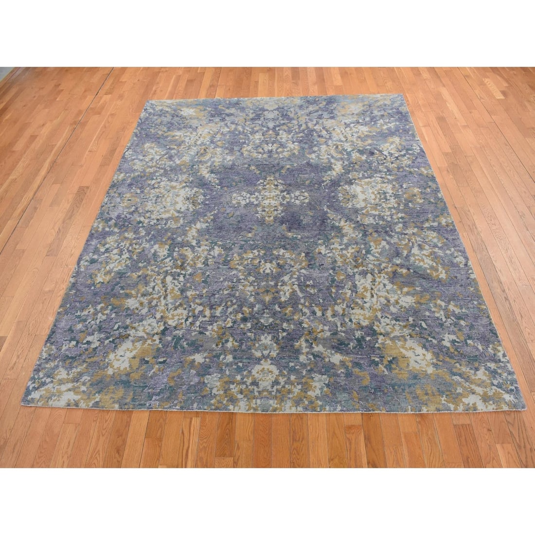 Rug 8'x9'10" Gray Abstract Design Wool and Silk Hand Knotted Oriental - 3