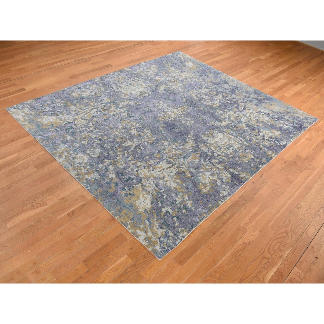 Rug 8'x9'10" Gray Abstract Design Wool and Silk Hand Knotted Oriental - 4