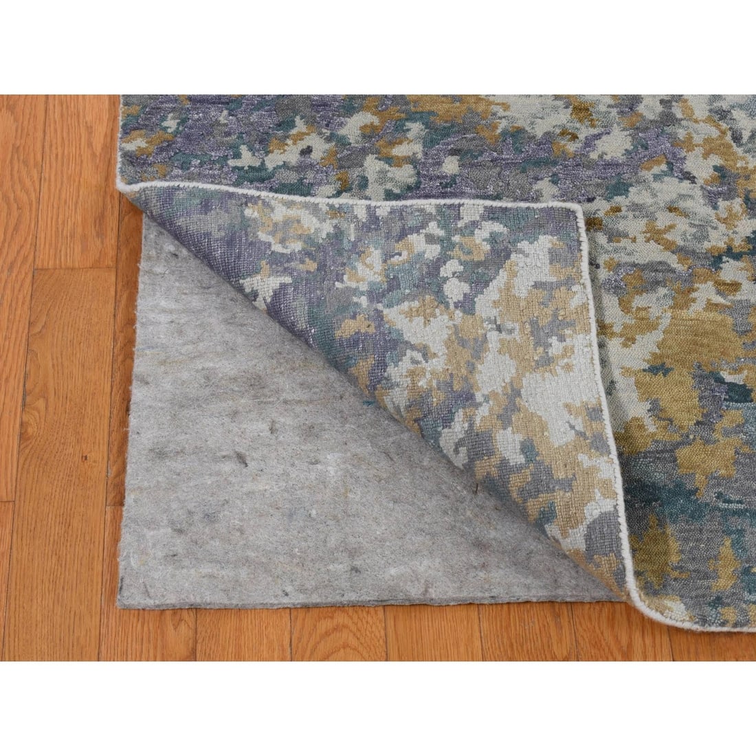 Rug 8'x9'10" Gray Abstract Design Wool and Silk Hand Knotted Oriental - 5