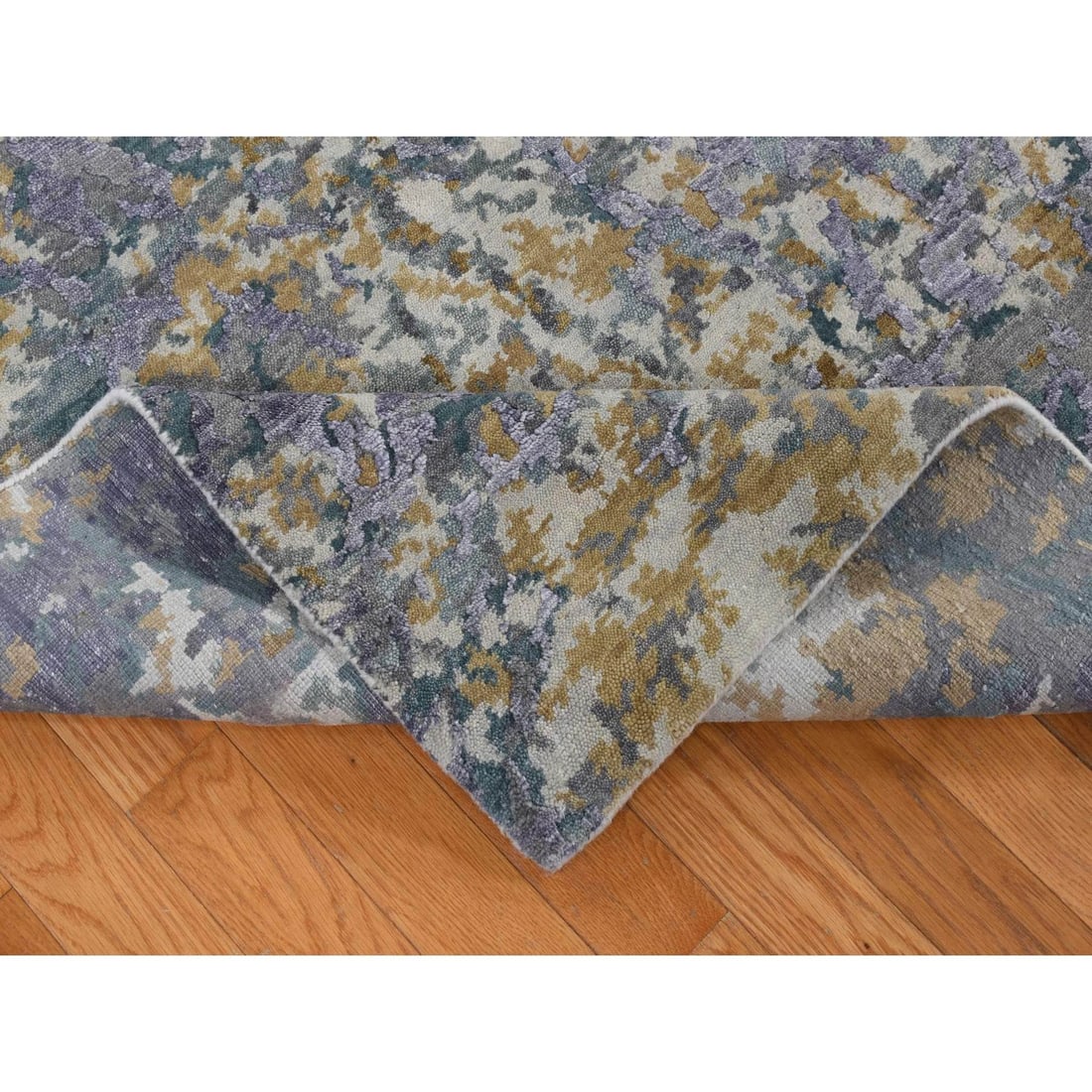 Rug 8'x9'10" Gray Abstract Design Wool and Silk Hand Knotted Oriental - 6