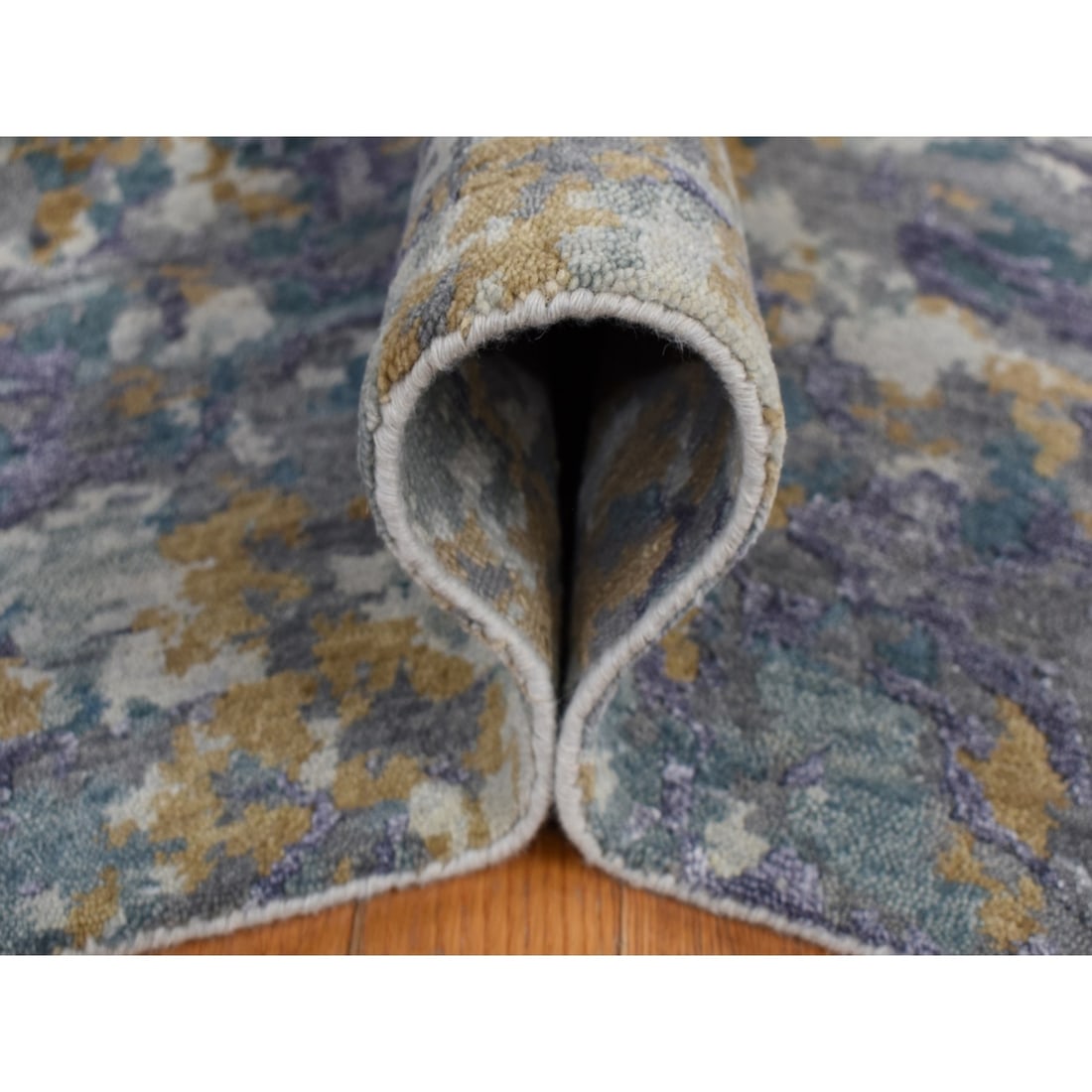 Rug 8'x9'10" Gray Abstract Design Wool and Silk Hand Knotted Oriental - 7