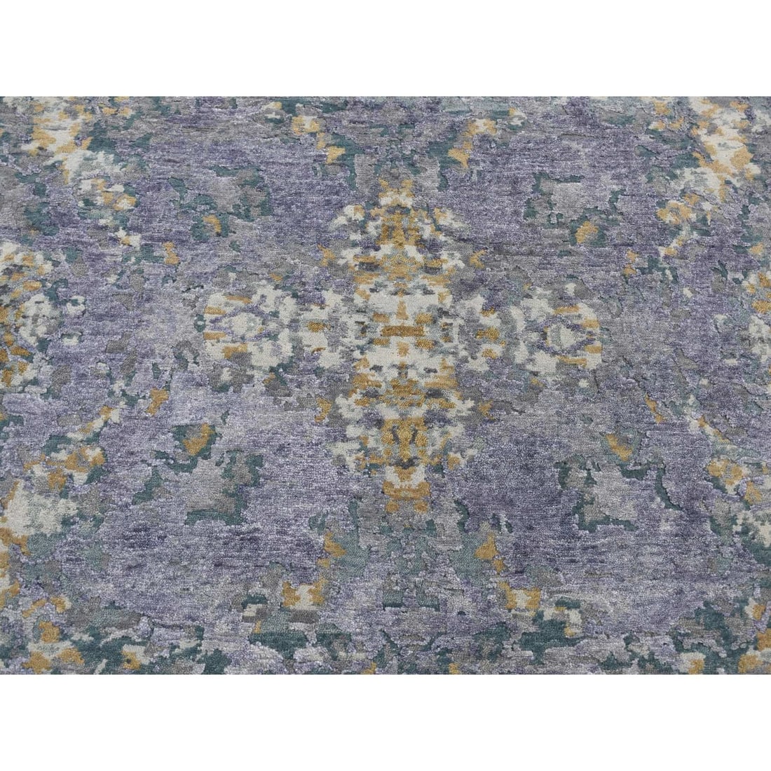 Rug 8'x9'10" Gray Abstract Design Wool and Silk Hand Knotted Oriental - 9