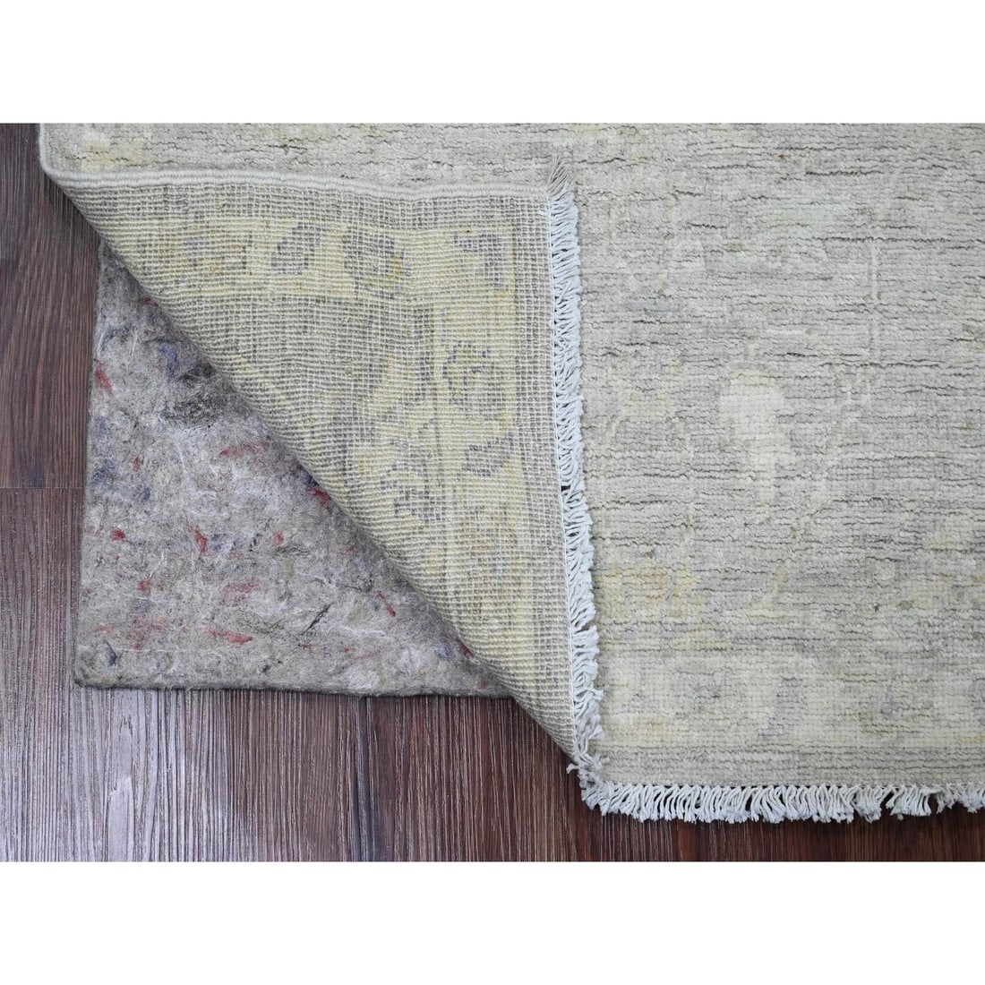 Rug 2'6"x5'9" Gray Washed Peshawar Leaf Design Wool Hand Knotted Runner - 2