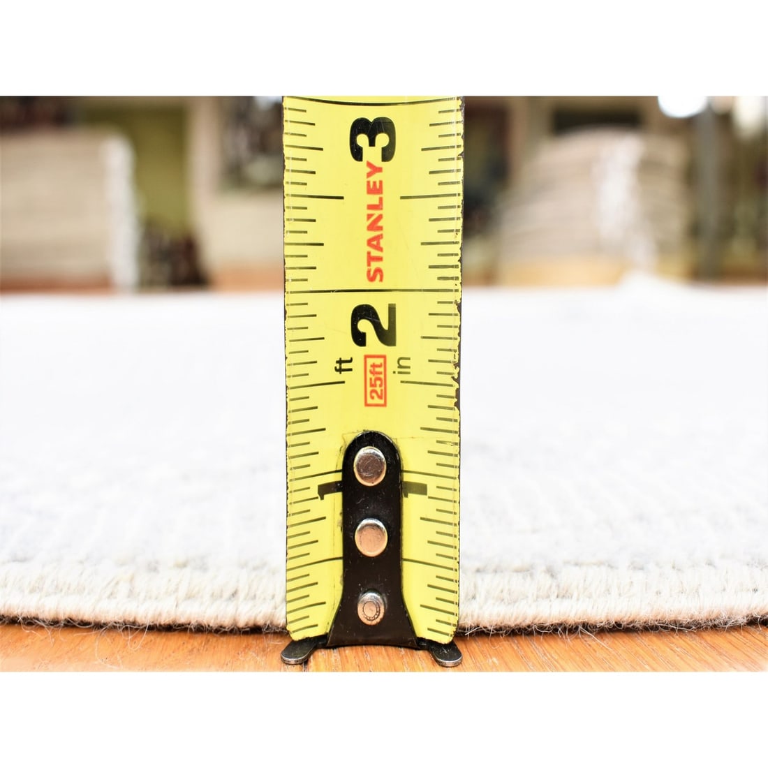 Rug 7'9"x7'9" Ivory Modern Grass Design Wool and Silk Hand Knotted Round - 4