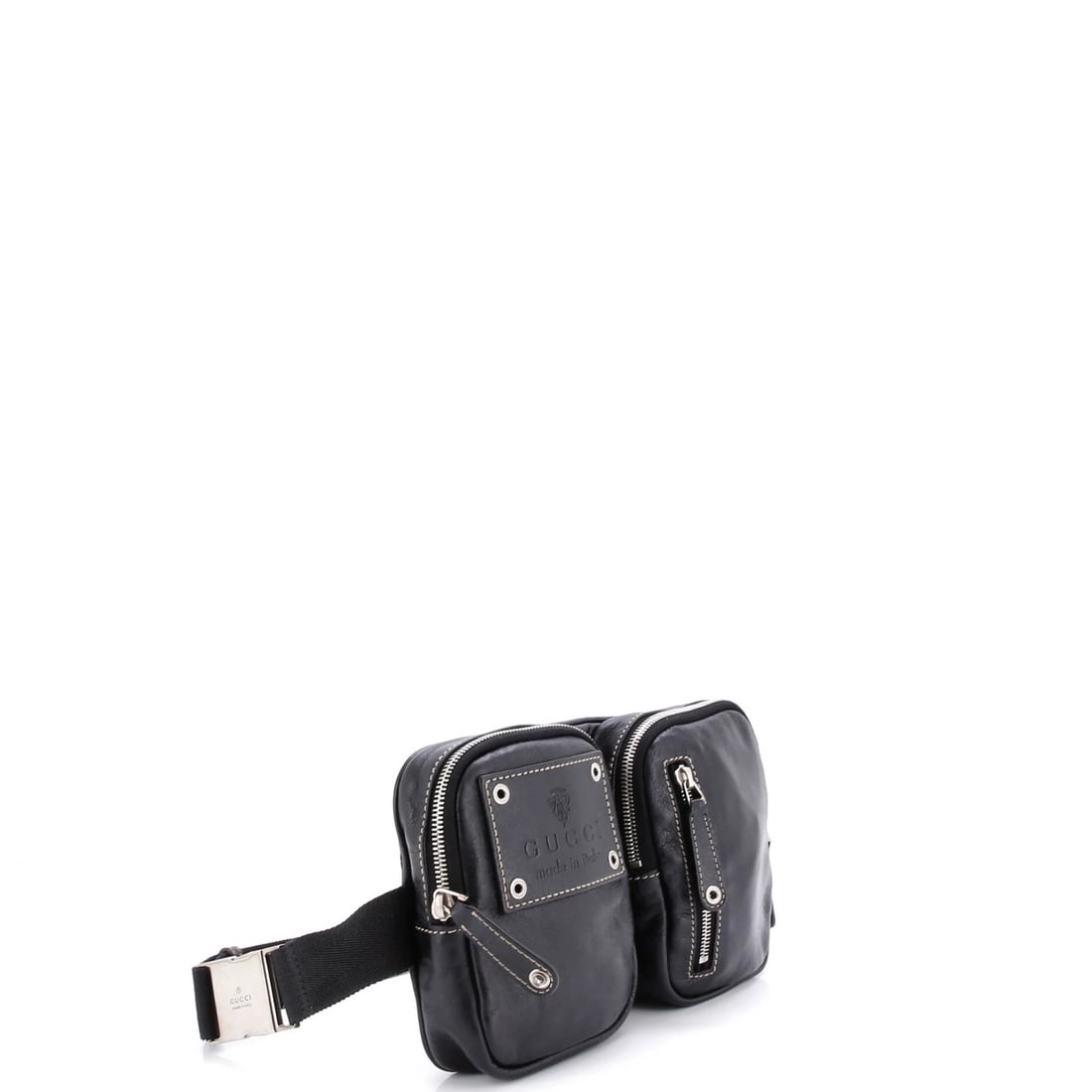 Leather Gucci Crest Double Belt Bag - 2