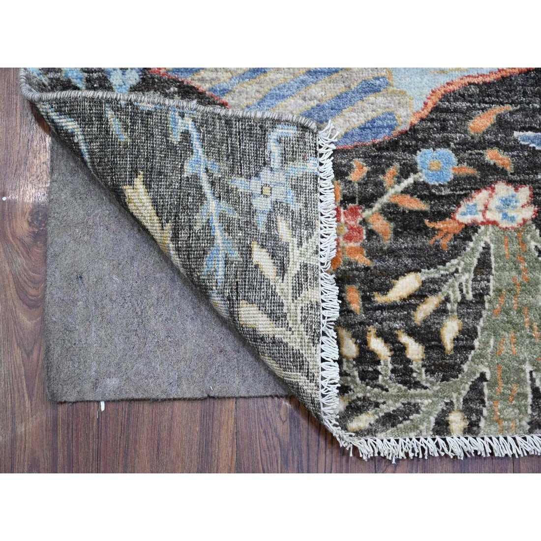 Rug 2'5"x17'9" Gray Hand Knotted Wool Peshawar Birds Paradise XL Runner - 2