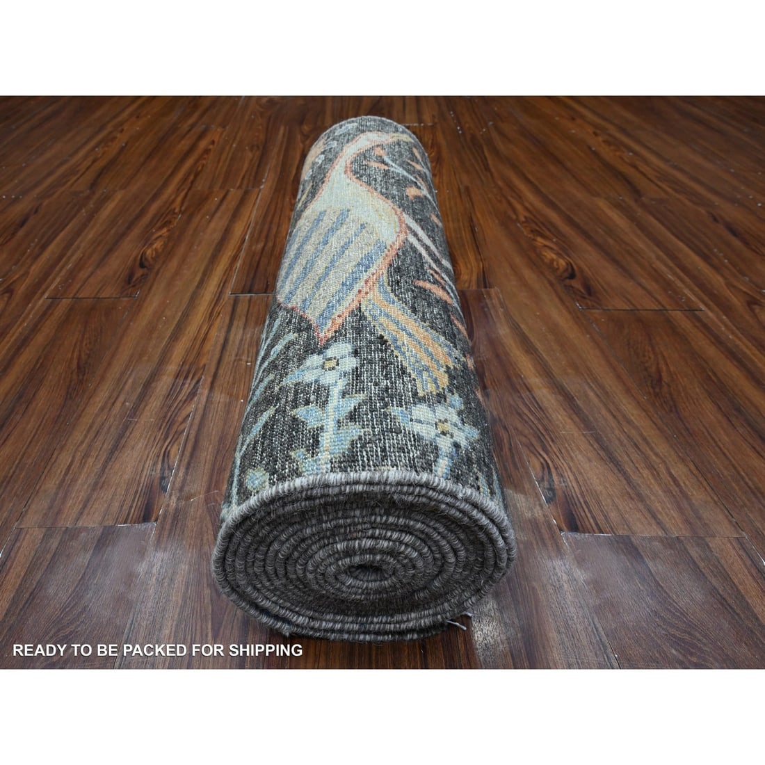 Rug 2'5"x17'9" Gray Hand Knotted Wool Peshawar Birds Paradise XL Runner - 4