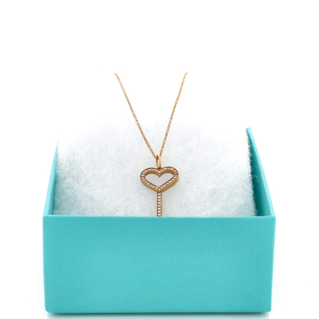 Diamonds Tiffany & Co. Open Heart Key Pendant Necklace 18K Rose Gold with Pave - 2
