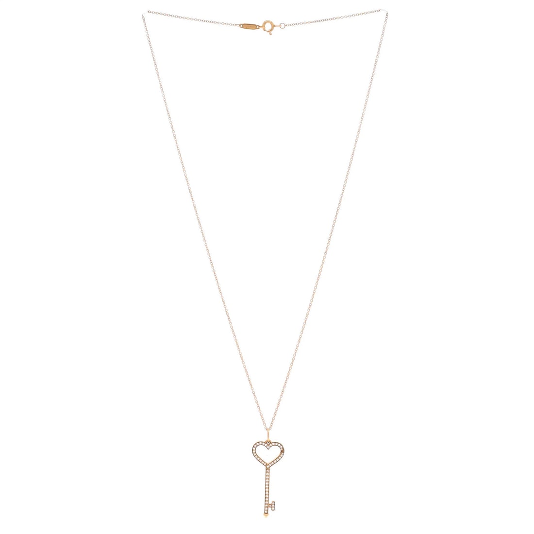 Diamonds Tiffany & Co. Open Heart Key Pendant Necklace 18K Rose Gold with Pave - 3