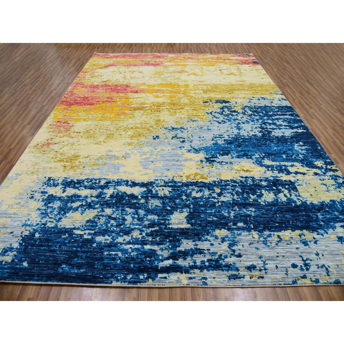Rug 10'3"x13'9" Ivory Colorful Modern Abstract Design Wool Hand Knotted - 3